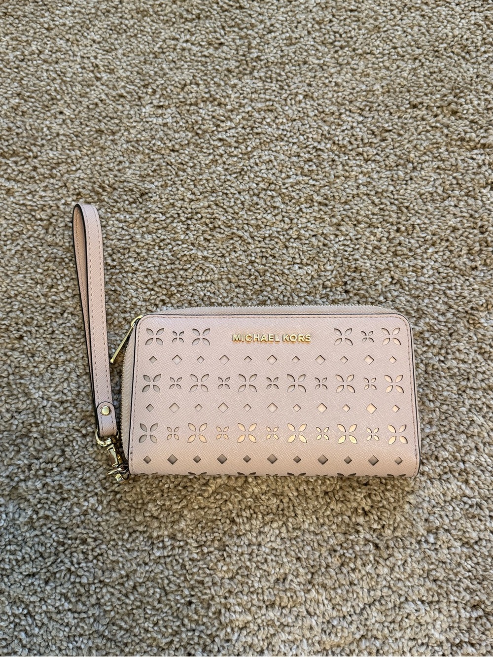 Michael Kors Blush Perforated Leather Wristlet